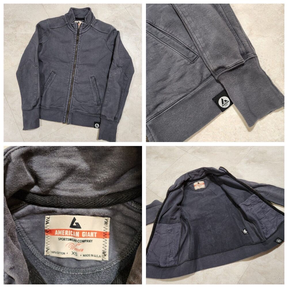 AMERICAN GIANT Womens XS Heavyweight Reinforced Charcoal Full Zip Hoodie Jacket